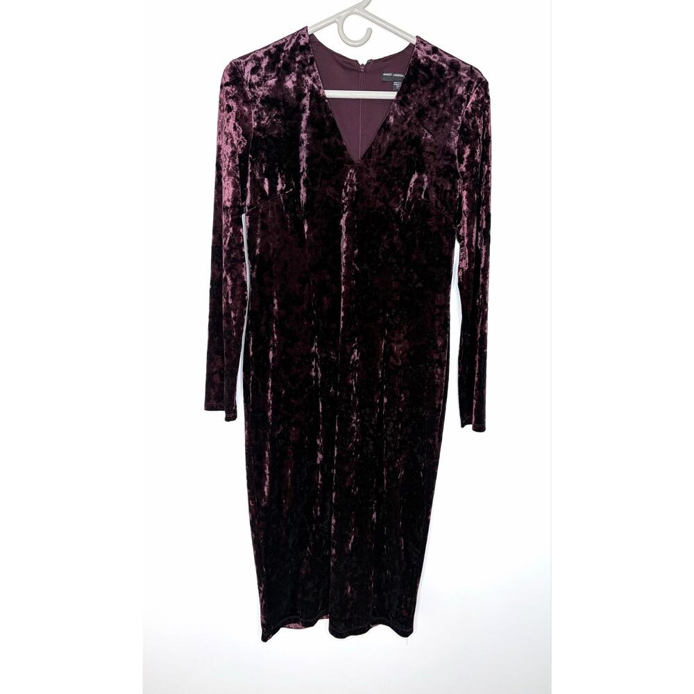 Maggy London Crushed Velvet Midi Dress Sz 8 Burgundy Dark Romantic Festive